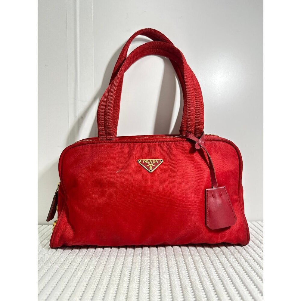 PRADA Handbag Cherry Red Triangle Tote Bag Shoulder